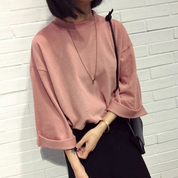 NWT Boxy 3/4 Sleeves Tee Shirt  Pink - Picture 1 of 14